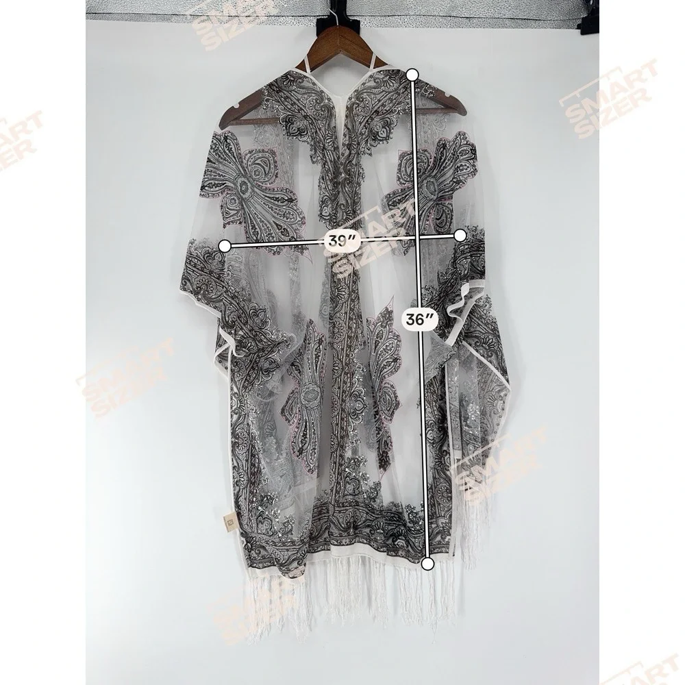 Pretty Persuasions‎ Sheer Paisley Boho Open Front Wrap Kimono One Size festival